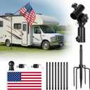 Camping Portable Flag Pole Holder Kit, 90 Quick Angle Adjust In-Ground Flagpole Mount with 5-Prong Base for RV, Beach, Yard, Tailgating, Outside House, Outdoor, Includes Flag & 10FT Flagpole