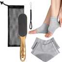 Nano Glass Beyond the Cream Foot File, Callus Remover for Feet with Foot Masks Moisturizing Silicone Gel Heel Socks, Foot Care Kit, Cracked Heel Treatment, Self Care Spa Gifts for Women/Seniors-Golden