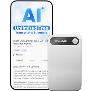 Comulytic Note Pro AI Voice Recorder, Unlimited Transcribe & Summarize, One Tap Recording Device with AI Note Taking, Support 113 Languages, 64GB, Audio Recorder for Calls, Meetings, Lectures, Silver