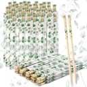 50 Pairs Cherry Blossom Chopsticks Bulk with Sleeved Blue Flower Disposable Bamboo Eucalyptus Chopsticks Wedding Favors Chinese Japanese Food Supply for Takeout Picnic(Eucalyptus)
