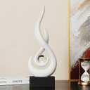 Modern Flame Sculpture Decor Flame Statue with Glass Ball Resin Abstract Art Figurines Centerpiece for Home Living Room Stand Coffee Table Office Decor (Medium White)
