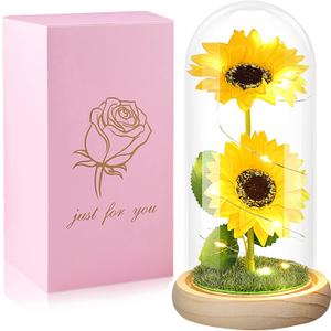 Birthday Gifts for Women Mothers Day Sunflower Gifts for Mom from Daughter, Mom Gifts for Women Sister Grandma Wife Teacher Friends Female,Mothers Day Flowers Gifts,Sunflowers Decor in Glass Dome