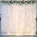 White Tulle Backdrop Curtain with Lights String for Parties, Wedding Bridal Shower, Sheer White Curtain Backdrop for Birthday Baby Shower Photo Booth, Photography Background Decorations, 20ft x 8ft