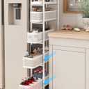 UMDONX Slim Storage Cart 5 Tier with Pull Out Basket Bathroom Organizer Rolling cart, Rolling Utility Cart Slide Out Organizer for Kitchen, Bathroom, Laundry White