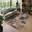 LIVEBOX Washable Area Rugs 5x7, Soft Boho Rugs for Living Room, Low Pile Non-Shedding Room Rugs for Bedroom, Vintage Bohemian Patchwork Area Rug for Dining Room Office Nursey Room (5 x 7, Red/Multi)