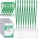 Marspark 200 Pcs Name Tag Lanyards with ID Holder Lanyards for ID Badges Resealable Flat Neck Name Tag with Clip Waterproof Plastic Clear Badges Bulk for School Office Supplies (Dark Green)