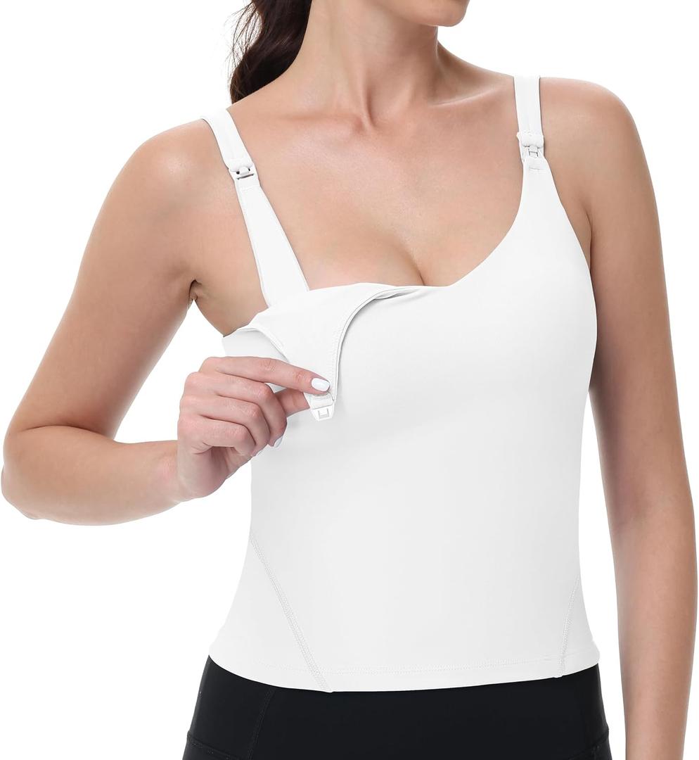 V VOCNI Nursing Tank Tops for Breastfeeding Workout Crop Top Longline Nursing Sport Bra Maternity Bras for Pregnancy (White, M)