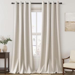 100% Blackout Linen Curtains for Bedroom Thermal Insulated Grommet Complete Blackout Drapes 102 Inch Length 2 Panels Set Heat and Full Light Blocking Living Room Darkening Curtains Greyish Beige