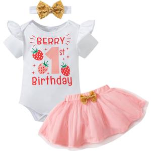 Yruiz Newborn Baby Girl Cow First Birthday Half Way To One Birthday Romper Outfit Skirt (12-18 Months, Red)