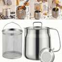 68oz 304 Stainless Steel Deep Fryer Pot with Basket & Strainer, Large Capacity Bacon Grease Container for Kitchen,Frying, Cooking, Camping,Oil Filter Container - Dishwasher Safe (68oz/2L/2.1Qt), 2.1 Quarts