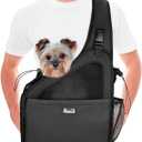 Lukovee Dog Slings for Small Dogs, Hard Bottom Support & Adjustable Soft Padded Shoulder Strap Dog Sling Carrier, Dog Purse with Button Closure & Zipper Pockets (for Pets 6-12 lbs, Black)