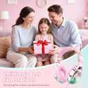 QearFun Kids Cat Ear Headphones with USB C for Girls with Microphone, 85/94dB Safe Volume Limiter, Tangle-Free Cord, Share Port, Foldable Sparkly Wired Headset for School, Travel, Tablet, iPad