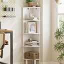 Corner Shelf, 5 Tier Corner Bookshelf, Display Corner Shelf Stand with Storage Rack, Wall Corner Bookshelf for Living Room, Bedroom, Office, White