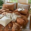 MooMee Bedding Duvet Cover Set 100% Washed Cotton Linen Like Textured Breathable Durable Soft Comfy (Solid Dark Orange, Palatial King/Oversized King 120"x98")