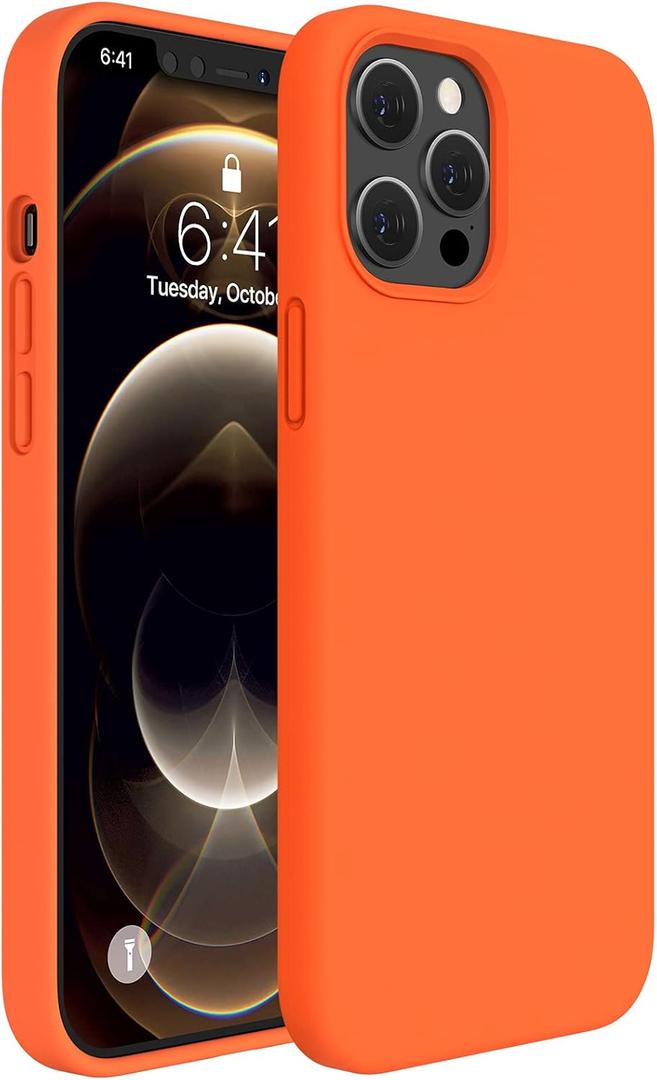 Miracase Compatible with iPhone 12 Pro Max Case, [Soft Anti-Scratch Microfiber Lining], Liquid Silicone Case Gel Rubber Shockproof Drop Protection Phone Case for 12 Pro Max, Orange