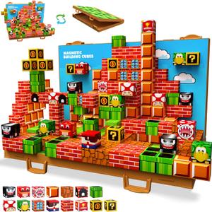GaHoo Magnetic Blocks, Build 3D Magnet Building Toys World with Magnetic Tiles, Foldable Magnet Board, STEM Sensory Toy for Kids, Toy Building Sets Gifts for Age 3 4 5 6-10 Year Old Boys Girls