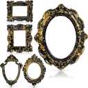 5 Pcs Vintage Mini Picture Frames Small Antique Resin Photo Frame Wall Hanging for DIY Jewelry Display Photography Christmas Photo Holiday Party Decoration (Gold and Black)