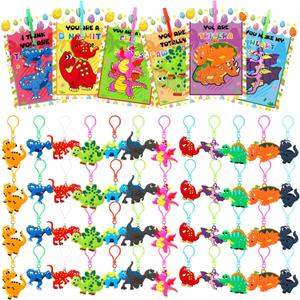 96 Pcs Valentine's Day Gifts Dinosaur Keychains with Valentines Cards Funny Exchange Gifts for Party Favors Goodie Bag Stuffers Treat Bulk Birthday Supply Decoration