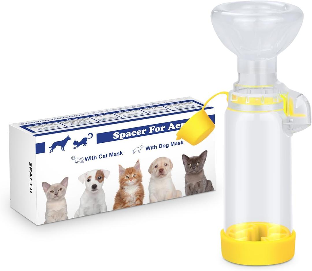 free-space Chamber for Pets Inhaler Spacer for Cat or Dog Handheld Spacer for Giving Medicine to Your Pet with Exclusive Breathing Indicator (for Cat(Yellow))