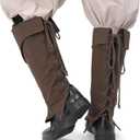 Medieval Pirate Boot Covers Costume Renaissance Linen Leg Gaiters Tie Up LARP Ren Faire Accessories (Brown)