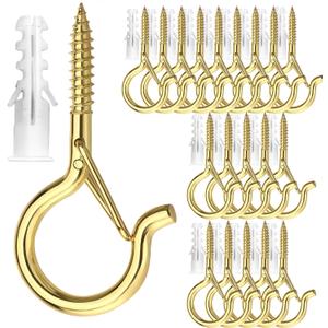 PlusRoc 20 Pack Q-Hanger String Light Hooks - Gold Cup Hooks for Hanging Lights, Plants; Screw in Ceiling & Wall Mount