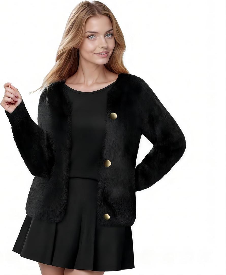 Women's Stylish Fuzzy Cardigan - Cozy and Warm (Black)