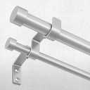 Silver Double Curtain Rod, 30 to 56 Inch Dual Curtain Rods with Aluminium Modern End Cap Finials, 1 Inch Adjustable Heavy Duty Window Treatment Rods, Telescopic Metal Double Drapery Pole Set
