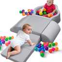 Soft Play Set, Baby Foam Climbing Blocks with Anti-Slip Particles Bottom & Velcro Connectors for Toddlers 6-12 Months, High-Density Foam & Washable Cover for Motor Skills Development (Grey)