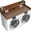 2-Tier Washer Dryer Countertop with 2.75" H Edge Rails, 58" W x 28" D Laundry Countertop for Folding Clothes, Washer and Dryer Topper with Non-Slip Pad (Dark Walnut)