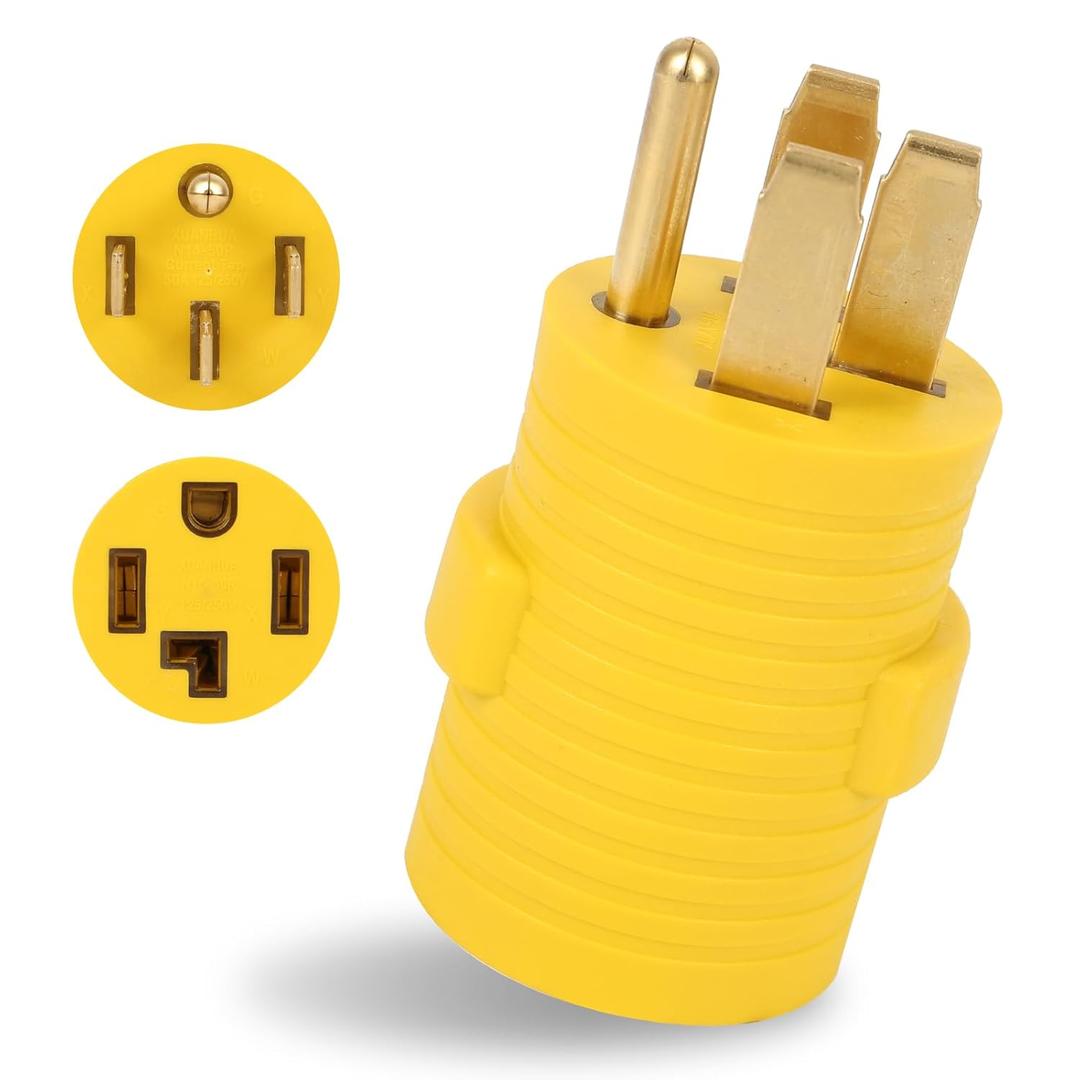 AQQHSAIN NEMA 14-50P to 14-30R Compact Adapter, 4 Prong 50 Amp Male Plug to 30 Amp Female Receptacle 120V/240V RV to Dryer Adapter Power Cord Connector for Welder EV Generator Camper Travel