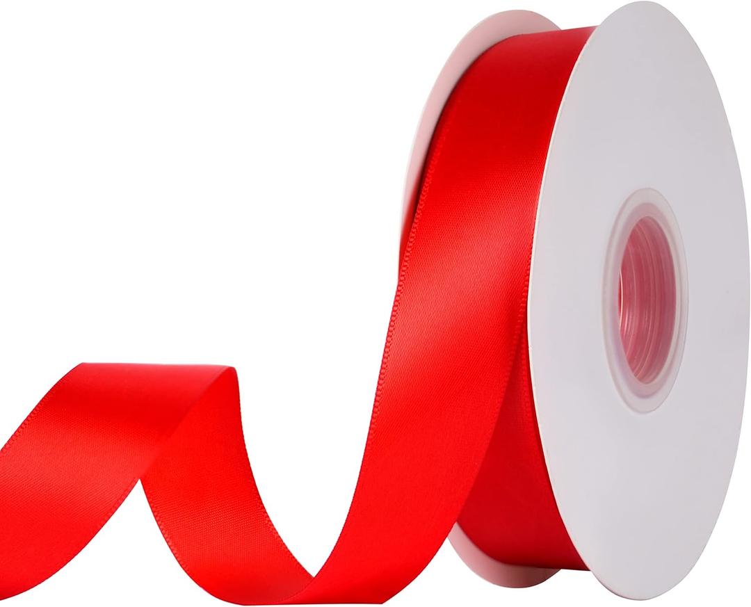 4 x 1 inch x 25 Yards Double Faced Red Polyester Satin Ribbon for Gift Wrapping,Wedding Decoration, Bows Making, Sewing, DIY Crafts