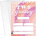 Two Groovy Birthday Party Invitations - 20 Invitation Cards 4"x6" with 20 Envelopes - Groovy invitations for 2nd Birthday Party Invites.(139)