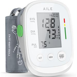 AILE Blood Pressure Monitor, Blood Pressure Machine Upper Arm Large Cuff(8.7"-16.5"), High Automatic Blood Pressure Monitors Cuff for Home Use, (BP) Manual Arm Blood Pressure Monitors, 2 * 99 Memory (White)