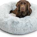 Best Friends by Sheri The Original Calming Donut Dog Bed for Large Dogs up to 100 lbs, Shag Faux Fur, Frost Gray, Large, 36" x 36"