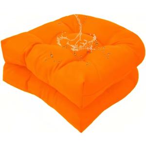 Set of 2 Outdoor Indoor U Shaped Wicker Seat Cushion Decorative Orange Tufted Chair Pads Chair Cushions Set for Patio Garden Home Office Furniture