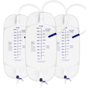 Urinary Drainage Leg Bags 1000ml Catheter Leg Bags with Anti-Reflux Valve and 2 Adjustable Elastic Cloth Straps, Easy Drainage Flip, 3 Pack