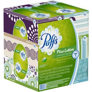 Puffs Plus Lotion Facial Tissues; 6 Family Boxes; 124 Tissues per Box