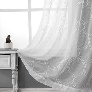 VISIONTEX Moroccan Embroidery White Sheer Curtains Panels Pair, Decor Rod Pocket Voile Tulle Semi Window Lattice Drapes for Home Kitchen and Dinning Room, 2 Pieces, 54 x 63 inch, Ivory White