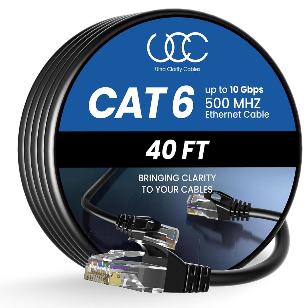 Ultra Clarity Cables CAT6 Ethernet Cable, 40 ft - LAN, UTP (12.1 Meters) CAT 6, RJ45, Network, Patch, Internet Cable - 40 Feet (Black)