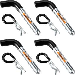 TOPSHINE Trailer Hitch Pin & Clip 4 Pack, 5/8 Inch Diameter with Rubber-Coated Vinyl Black Grip, Fits 2" Receiver