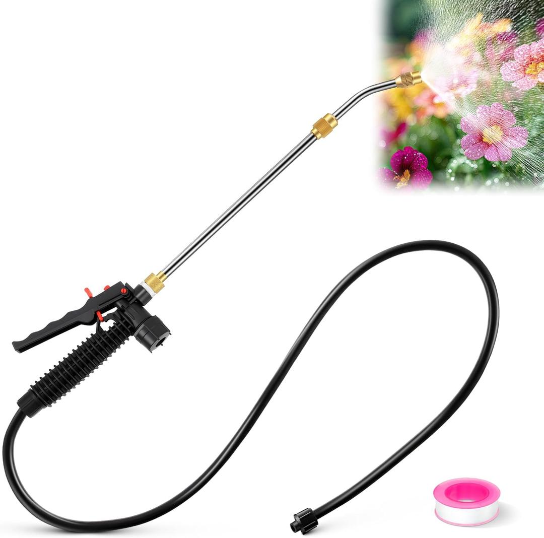 Enhon Replacement Sprayer Wand Compatible with PetraTools & Greenworks, Retractable 24" Stainless Steel Pump Action Pressure Sprayer with Adjustable Nozzle, Trigger Wand & Hose