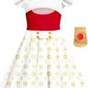Zombies Dress for Girls Kids Daywalker Outfit Square Neck Dresses Party Halloween (110, Red)