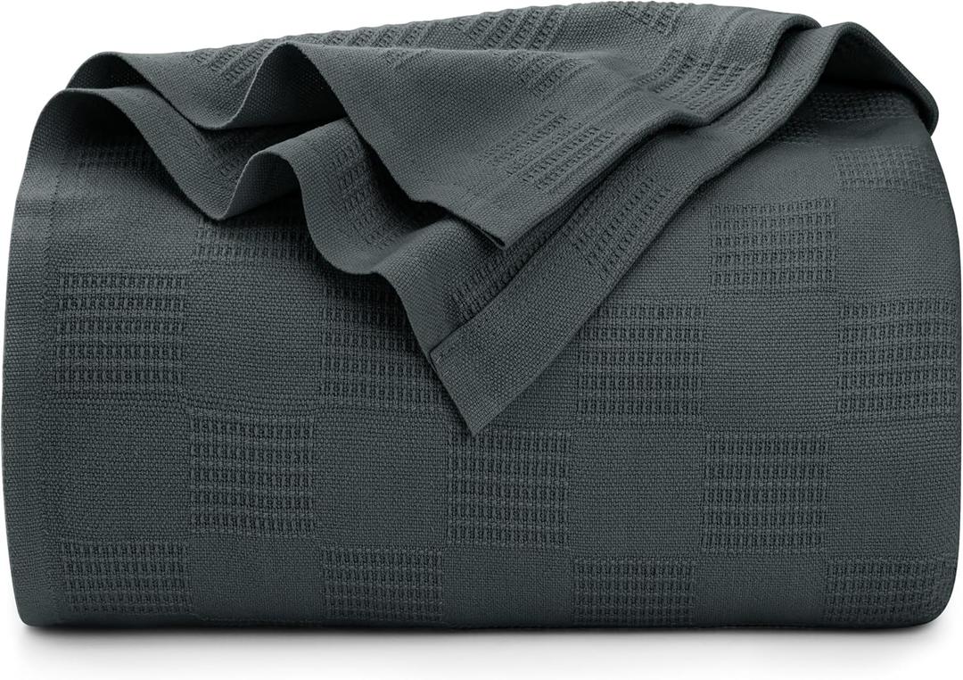 Utopia Bedding Smoke Gray 100% Cotton Blanket [Twin Size - 90x72 Inch] 350GSM Lightweight, Soft and Breathable Thermal Dorm Bed Blanket for All Seasons