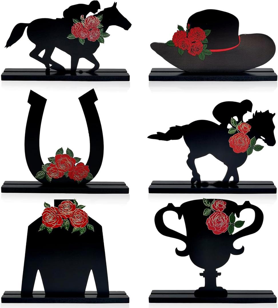 6 Pack Kentucky Horse Wooden Centerpieces Horse Race Wooden Signs Horse Racing Ornaments for Derby Day Horse Race Party Decorations
