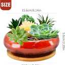 7.4 inch Ceramic Bonsai Pots with Trays Shallow Planters, Succulent Planters with Drainage Hole, Round Large Shallow Pots, Bonsai Pots Garden Decorative Cactus Stand Flower Container (Red)