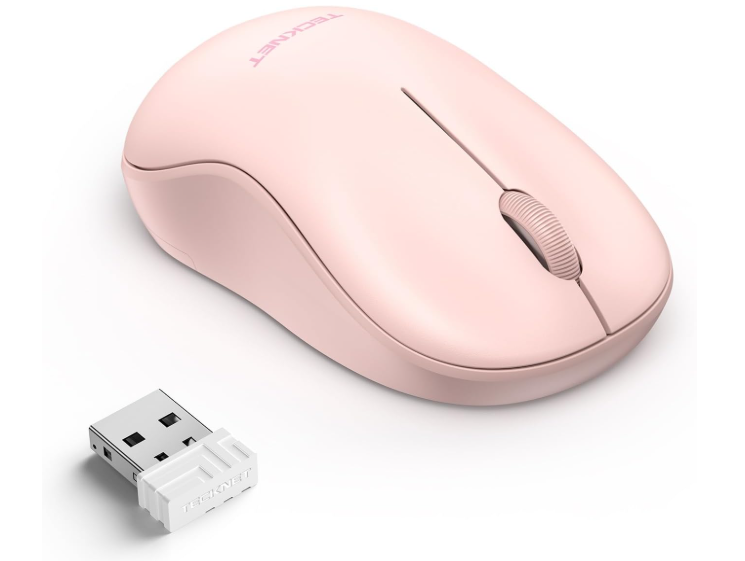 TECKNET Wireless Mouse for Laptop, 2.4G Silent Computer Mouse Quiet Click with 5 DPI Levels,Contoured Grip,Small Portable 30 Months Battery Cordless Mice for PC, Chromebook, Mac  Pink