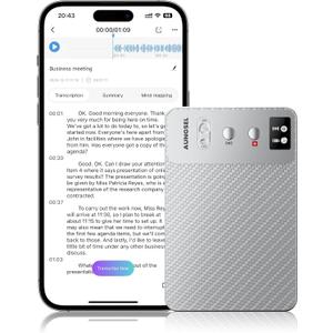 AI Voice Recorder, Transcribe & Summarize AI Audio Recorder, Support 121 Languages, 64GB Memory, Wireless Charging, App/Web Control, Digital Recording Device for Lectures, Meetings, Calls, Silver