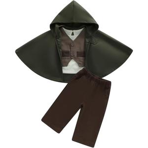 Infant Toddler Baby Boys Halloween Costume Medieval Ring Bearer Long Sleeve Shirt Vest Cloak and Pants 4pcs Outfit Set (Army Green, 12-18 Months)