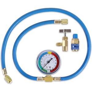 AC U Charge Hose with Gauge Car Refrigerant R134a Recharge Tool Kit Auto Air Conditioner Charging Hose 250PSI Low Pressure Meter Brass 1/4" Female Parts R134a Can Tap Quick Coupler
