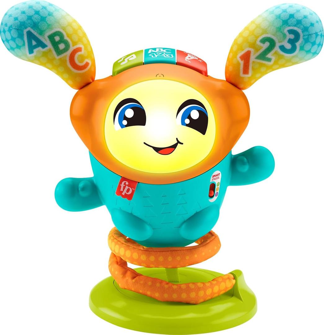 Fisher-Price Baby & Toddler Learning Toy DJ Bouncin Beats with Music Lights & Bouncing Action for Ages 9+ Months, Multilanguage Version, 7.5 x 11 x 0.1 inches